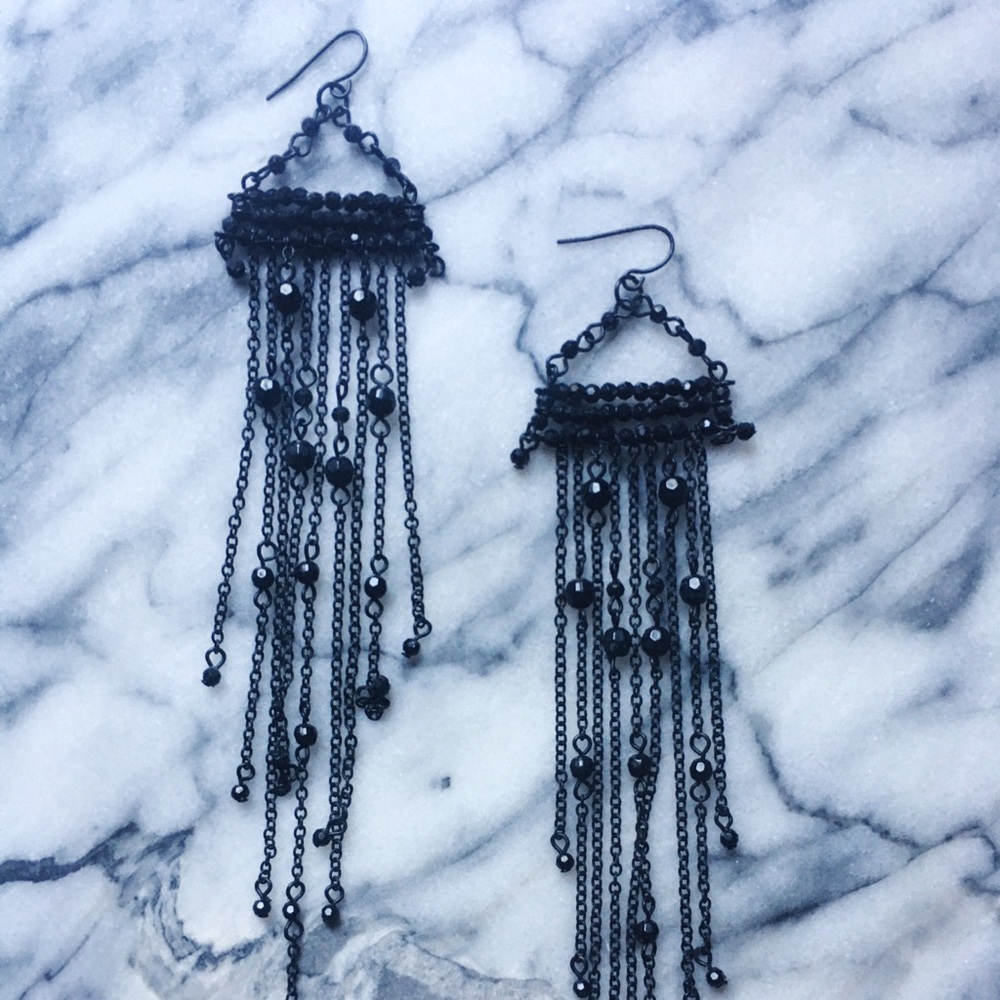 dramatic dangly black earrings
